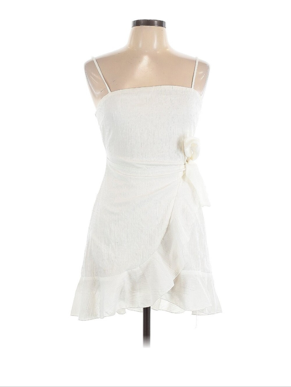 Rumor White Crinkle Wrap Mini Dress Size 10 Summer Cocktail Party Ruffle Hem